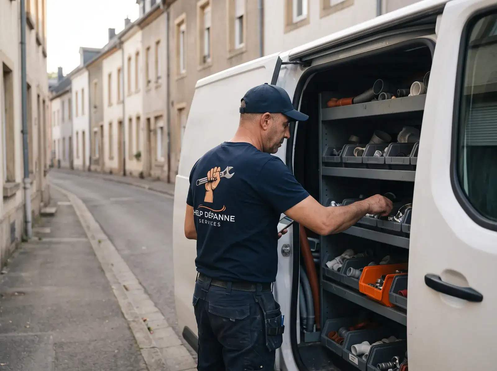 Sami choisit une pièce dans son utilitaire garé dans une rue de maisons ouvrières du sud du pays