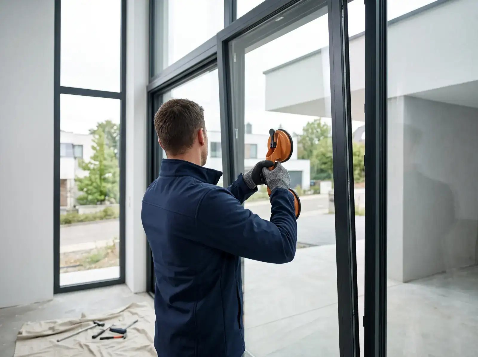 Pose d’un double vitrage dans une fenêtre en aluminium